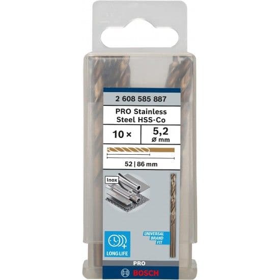 Broca PRO Stainless Steel HSS-Co, 5,2 x 52 x 86 mm, 10 unid. refª 2608585887 BOSCH
