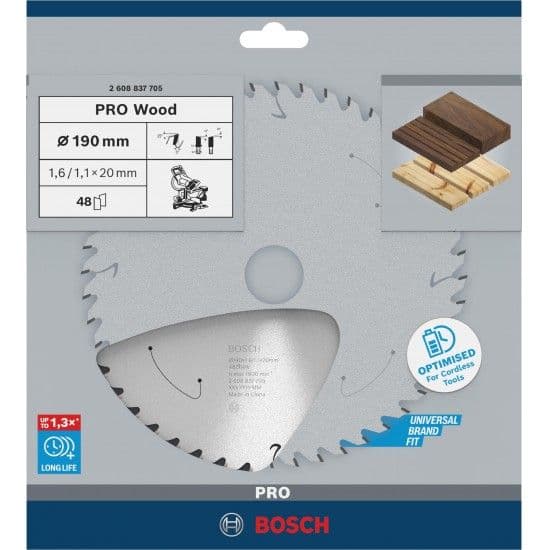 Disco sem fios PRO Wood cordless, 190 x 1,6 x 20 mm, T48 refª 2608837705 BOSCH