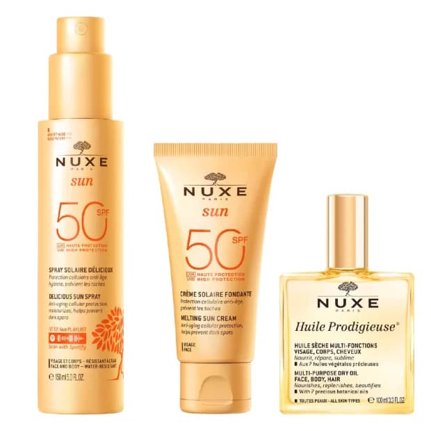 Nuxe Sun Bolsa Essenciais Rotina de Verão Sedosa Spray Creme e Óleo 150ml+50ml+50ml