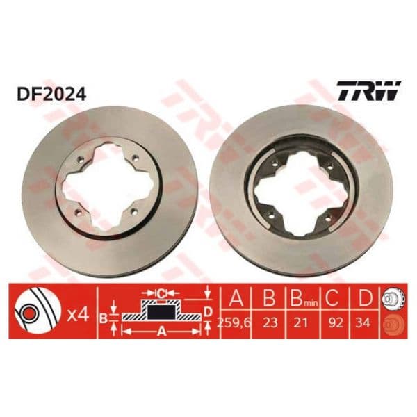 TRW - DF2024 - Jogo 2 discos travão dianteiro - 3322937076178