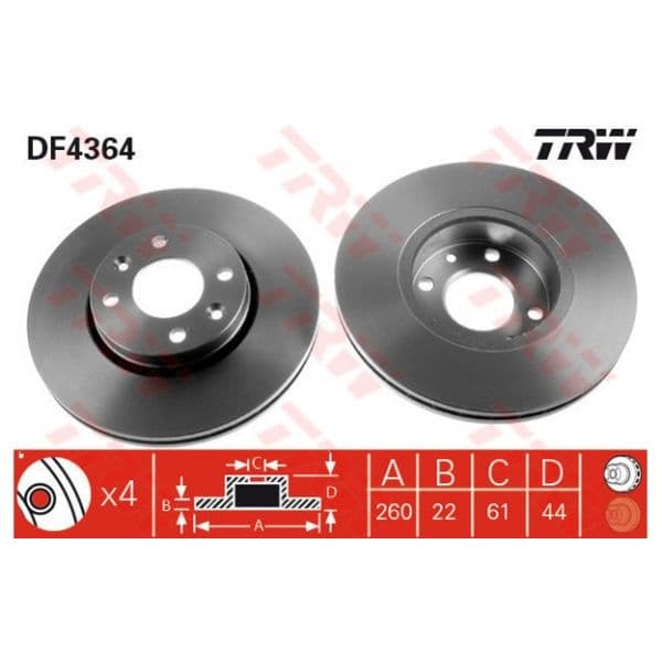 TRW - DF4364 - Jogo 2 discos travão dianteiro - 3322937402779