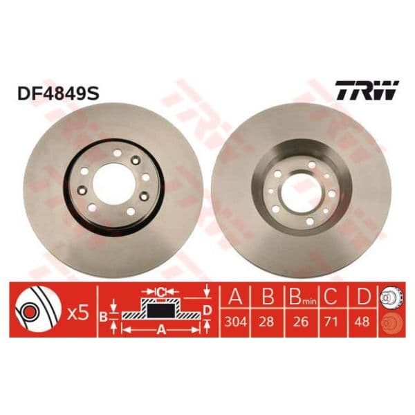 TRW - DF4849S - Disco de travão dianteiro - 3322937928606
