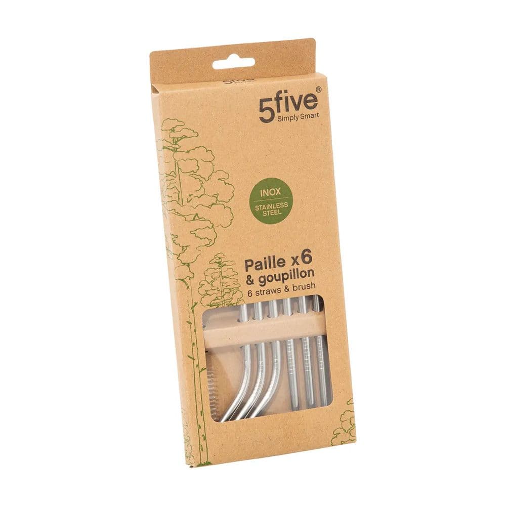 CONJUNTO DE 6 PALHINHAS DE AÇO INOXIDÁVEL COM ESCOVA DE LIMPEZA
