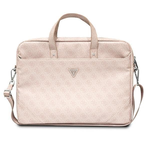 Guess Mala Saffiano 4G com Logo Triangular para Portátil 16'' Rosa