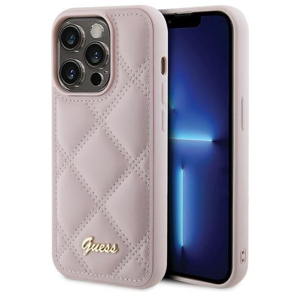 Guess Capa Quilted Metal Logo para iPhone 15 Pro Pink