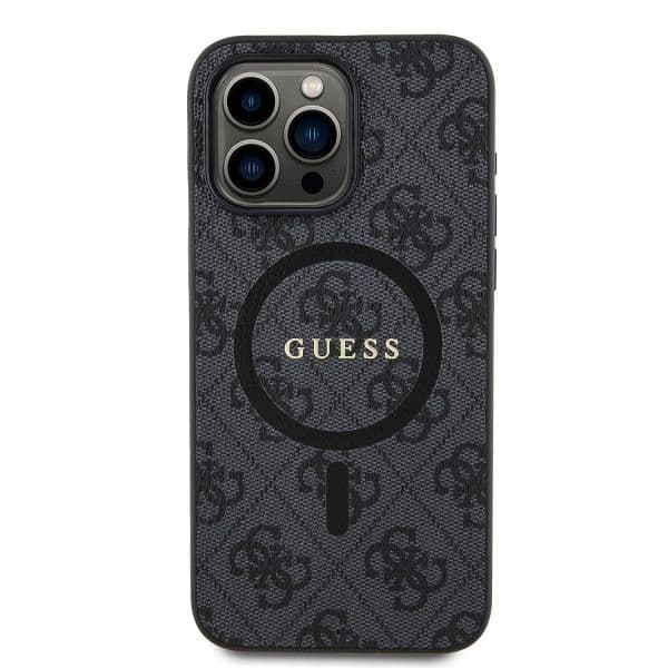 Guess Capa 4G Collection Leather Metal Logo para iPhone 15 Pro Max Black