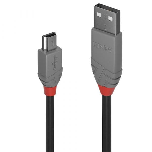 Lindy - 36722 cable USB 1 m USB 2.0 USB A Mini-USB B Negro, Gris - 36722
