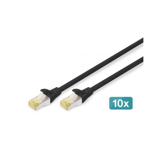 Digitus Cabo Cabo de Rede/Patch Cord Cat 6a S/FTP Cu, Lszh Awg 26/7, Comprimento 0,5 M, 10 Peças, Cor Preto | DK-1644-A-005-BL-10