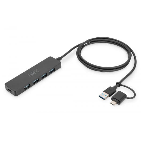Digitus DA-70236 Hub USB 3.0 SlimLine 4 Portas USB-A + USB-C Cabo 1.2m
