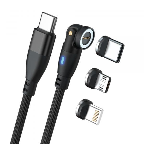 Realpower Cabo Magnético MagneticCharge 100W 1m Preto com Adaptadores USB-C