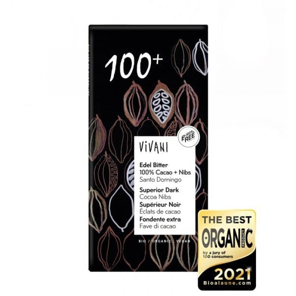 Vivani Chocolate 100% Amargo com Nibs de Cacau Orgânico 80g