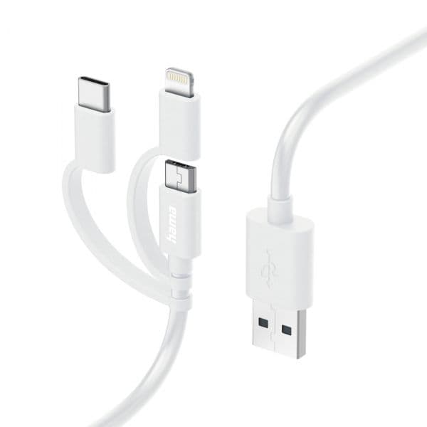 Hama 00201535 Cabo USB Multi 3-em-1 USB-A para Micro-USB, USB-C, Lightning 1m White