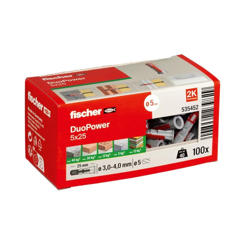PACK 100 BUCHAS DUOPOWER Ø5X25MM CAIXA 100 UNID. 555005 FISCHER