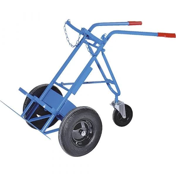 Eurokraft Carro para Garrafas de Gás e de Aço, para 2 Garrafas em Aço, Capacidade 40 / 50 L, Roda de Apoio, Pneus de Borracha Maciça Azul Claro Ral 5012 - M443-578304