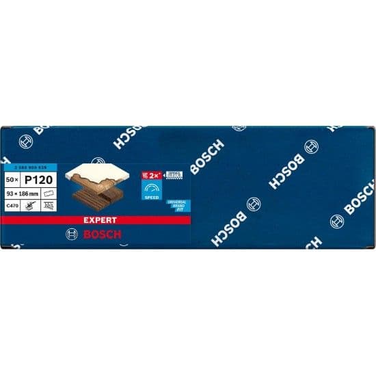 Lixa EXPERT C470 com 8 furos para lixadeiras orbitais, 93 x 186 mm, G 120, 50 unidades refª 2608900939 BOSCH
