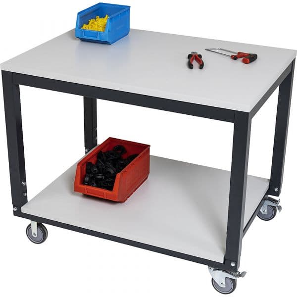 Eurokraftbasic Mesa Rodas e 2 Prateleiras, Reguláveis em Altura, para Sistema de Mesa de Trabalho Wt, Cxl 1000 X 700 mm - M7960373-570121