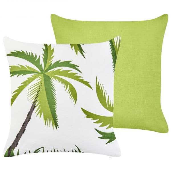 Beliani Conjunto de 2 Almofadas Decorativas de Jardim em Poliéster Verde com Motivo de Palmeira Capas Removíveis Resistentes à Água