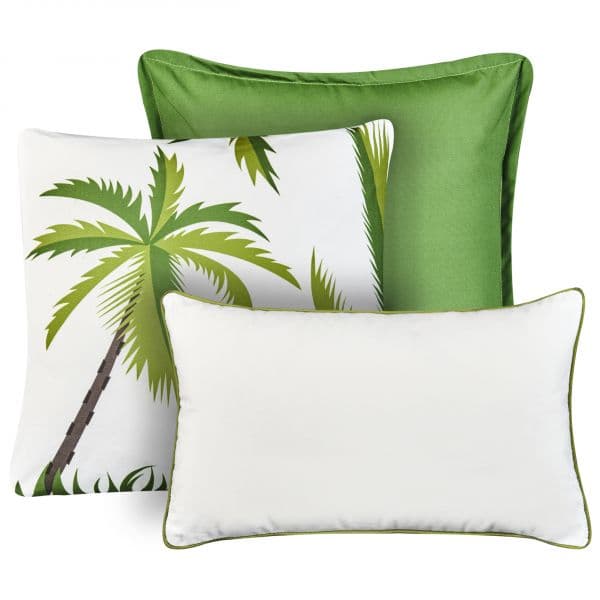 Beliani Conjunto de 3 Almofadas Decorativas de Jardim em Poliéster Verde com Motivo de Palmeira Capas Removíveis Resistentes à Água