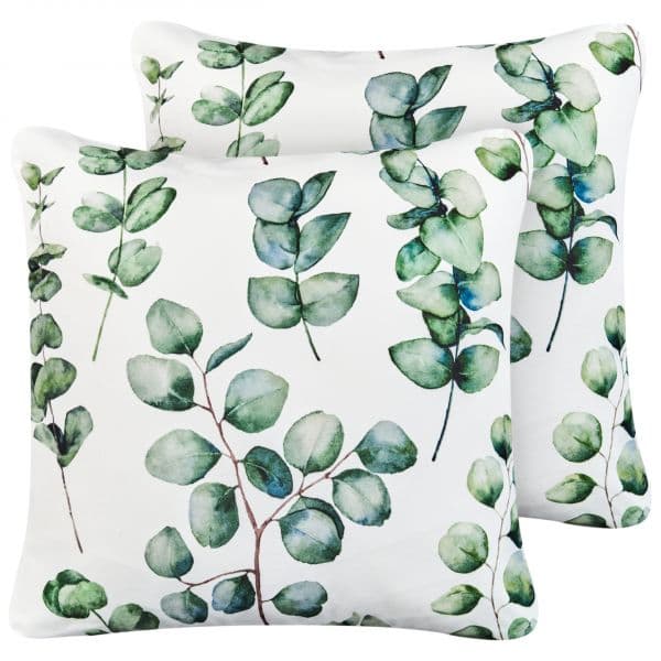 Beliani Conjunto de 2 Almofadas Decorativas de Jardim em Poliéster Verde com Motivo de Plantas Acessórios de Exterior
