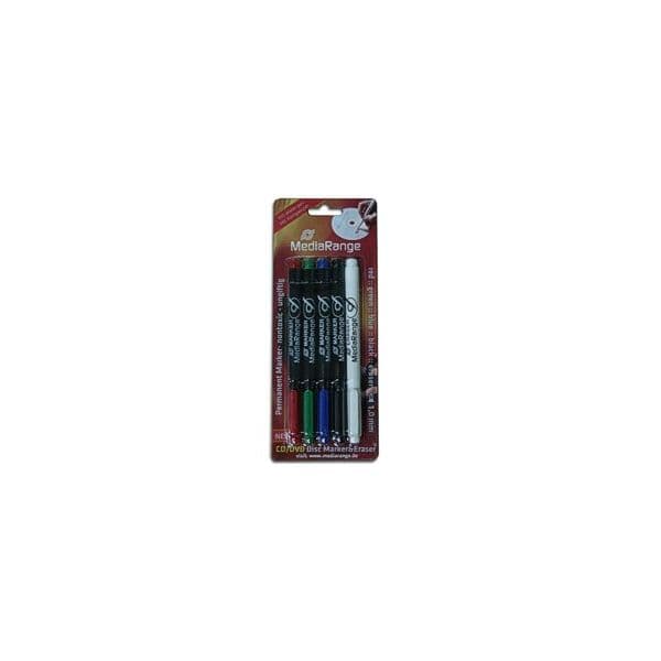 MediaRange Marcador CD/DVD/BluRay Permanente (Blue/Red/Green/Black + Eraser) - ON704