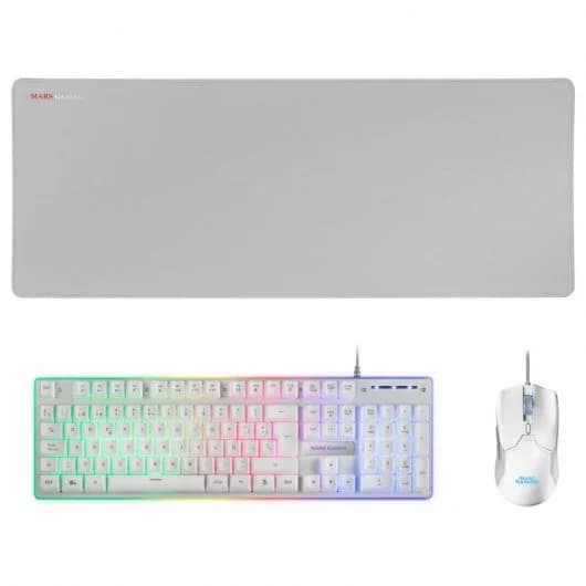 Mars Gaming MCPX Combo Teclado (Teclado Espanhol) + Rato + Tapete XXL Branco