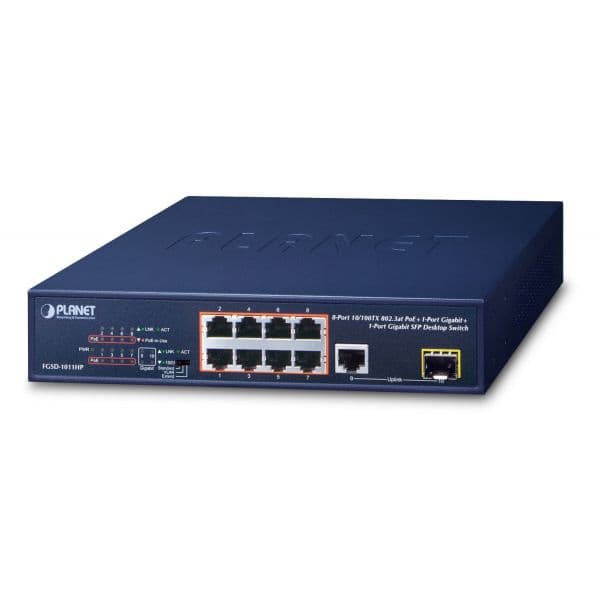 Planet FGSD-1011HP Switch de Rede Gigabit Ethernet (10/100/1000) Power Over Ethernet (poe) 1U Preto - FGSD-1011HP