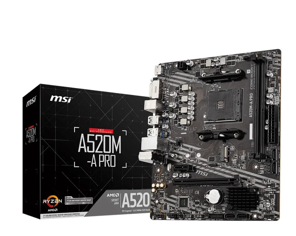 PLACA AMD RYZEN MSI A520M-A PRO AM4 DDR4 PCX MATX HDMI DVI