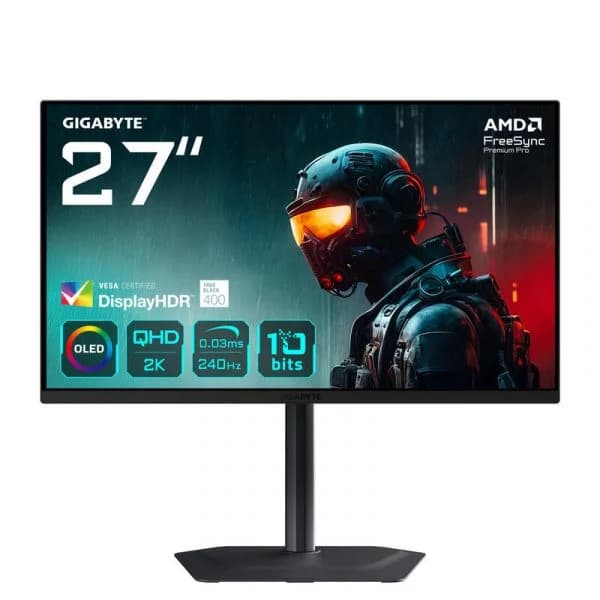 Monitor Gigabyte MO27Q2 27" QD-OLED QHD 240Hz 0.03ms HDR 400 com Altura Ajustável e FreeSync Premium Pro