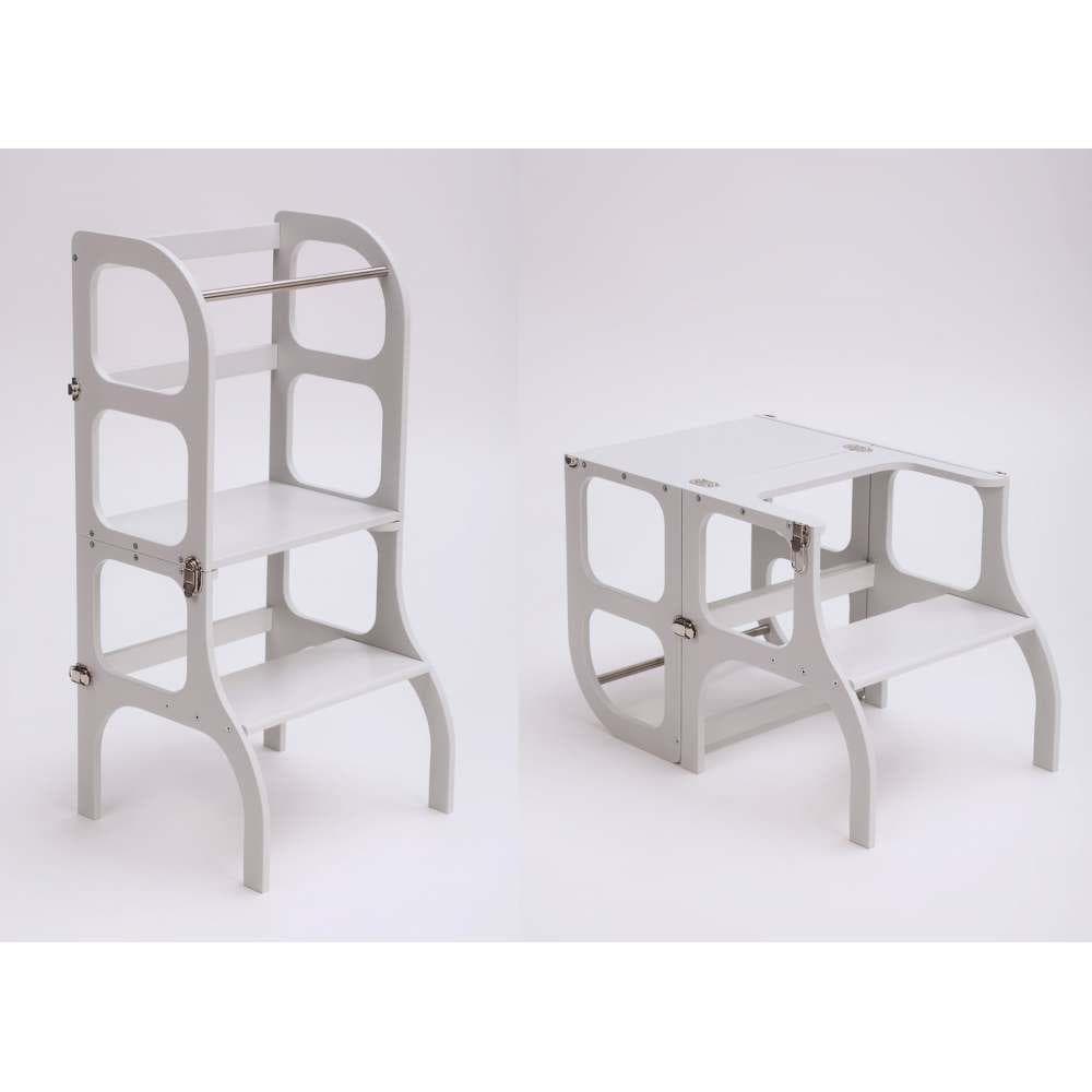 Torre de Aprendizagem e Mesa 2em1 Ette Tete Step´n´Sit em Madeira Cinza com Prata