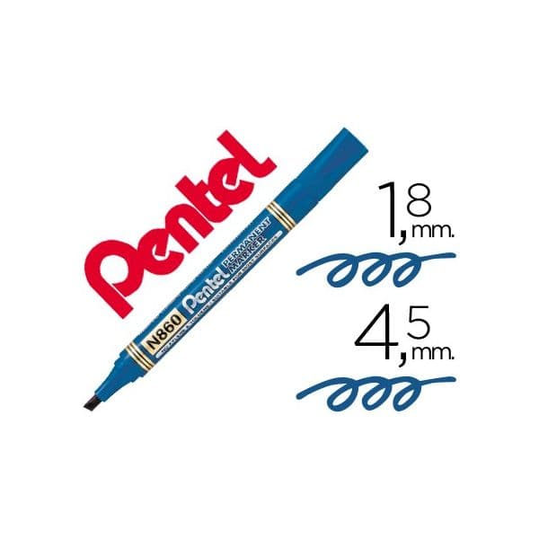 Pentel Marcador N860 Permanente Biselado Azul 12 Unidades