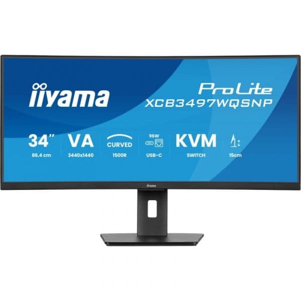 Monitor iiyama ProLite XCB3497WQSNP-B1 34" VA CURVO UWQHD 120Hz USB-C Dock 96W Alto-falantes Altura Ajustável
