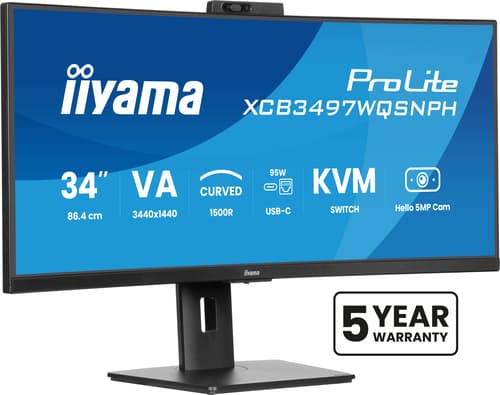 Monitor Webcam curva premium USB-C iiyama ProLite XCB3497WQSNPH-B1 34" VA UltraWide QHD 120Hz FreeSync