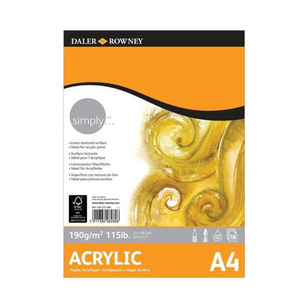 Daler Rowney Bloco Papel Acrílico Simply A4 190g 16 Fls