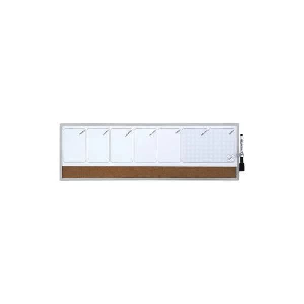 Nobo Quadro Branco Magnético Semanal com Tira de Cortiça, Moldura de Alumínio, 19x58,5 cm, Cinzento