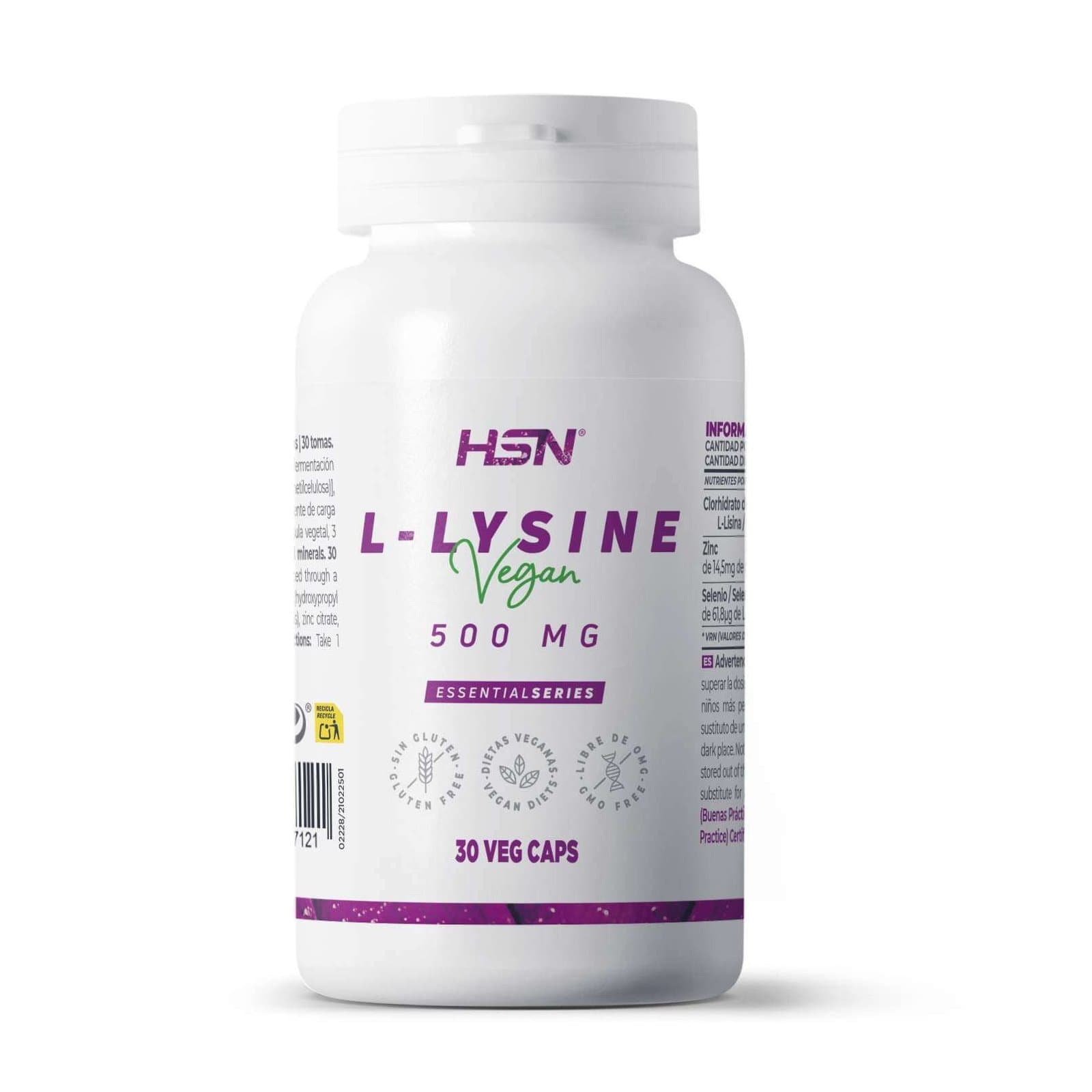 HSN L-lisina 500mg 30 Veg Cápsulas Vegetais