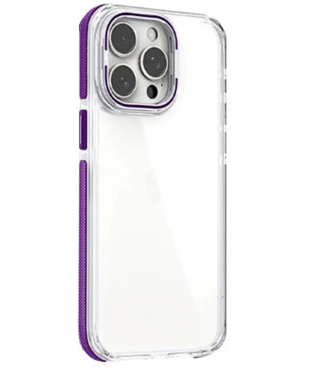 Capa Acrílico Borda Silicone são Suporte Cubrecamara iPhone 13/14 Roxo