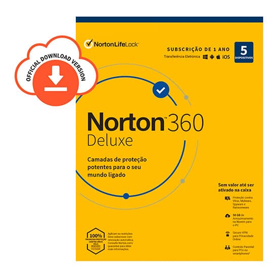 Symantec Norton 360 Deluxe 50GB Po 1 Utilizador 5 Dispositivos