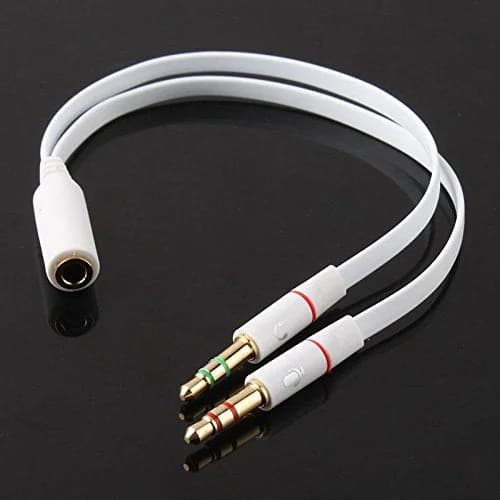 Cabo de Áudio Flat Jack 3,5mm Fêmea para 2 Jack 3,5mm Macho (15 cm) (Branco) - Multi4you®