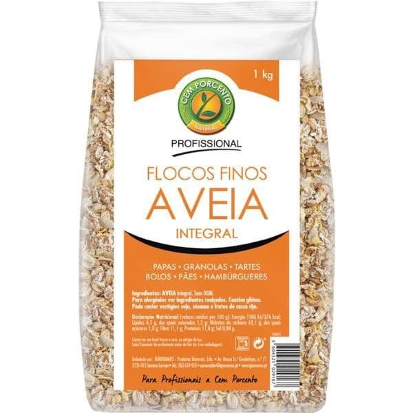 Cem Porcento Flocos De Aveia Finos Integral Granel 1Kg