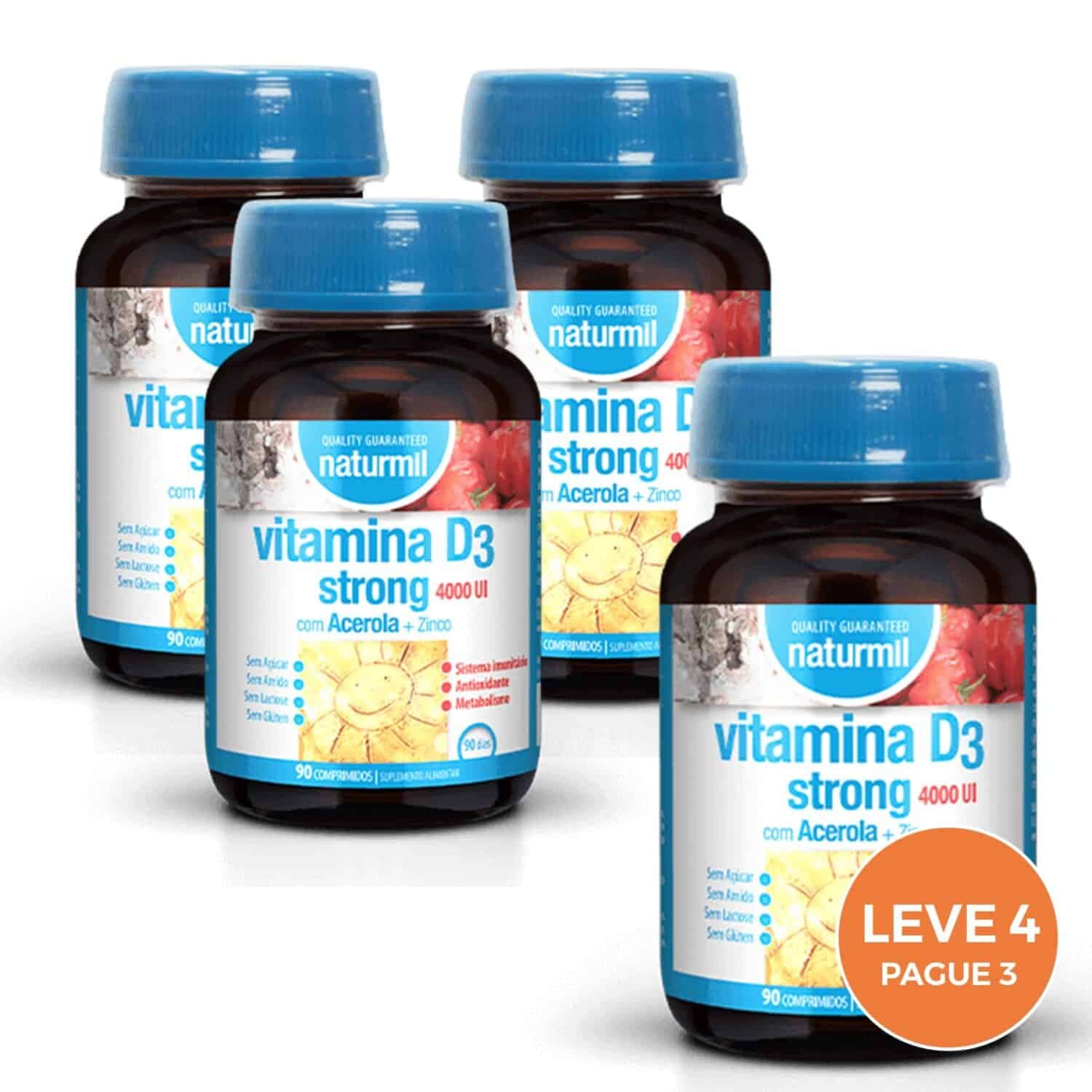 Vitamina D3 Strong 4000 UI 90 Comprimidos Naturmil Leve 4 Pague 3