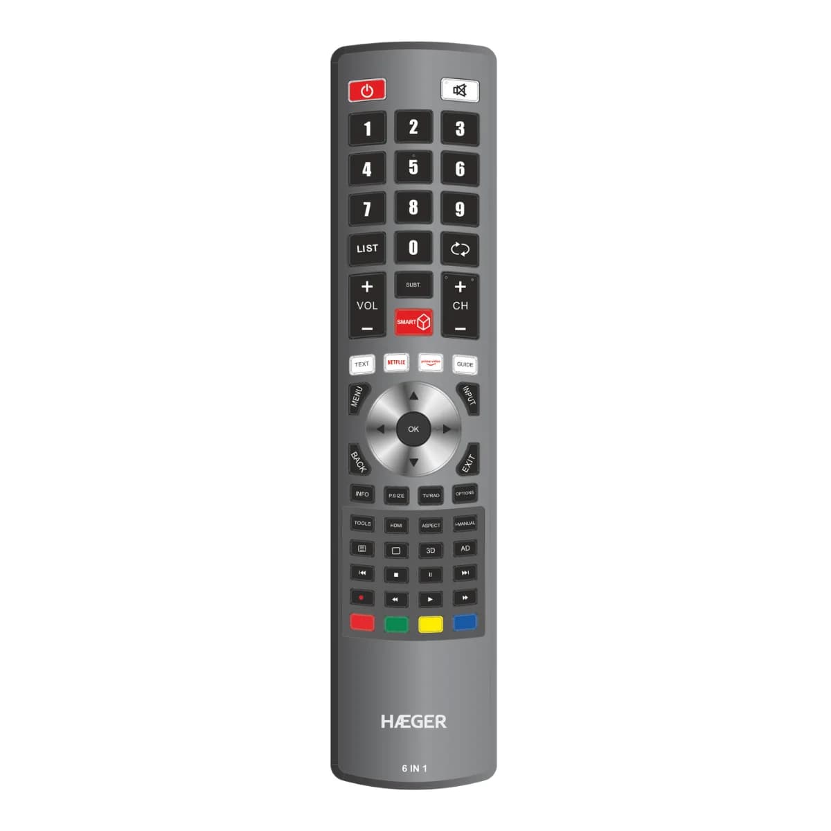 Comando Remoto Universal HAEGER 6 em 1 | Compatível com 6 marcas