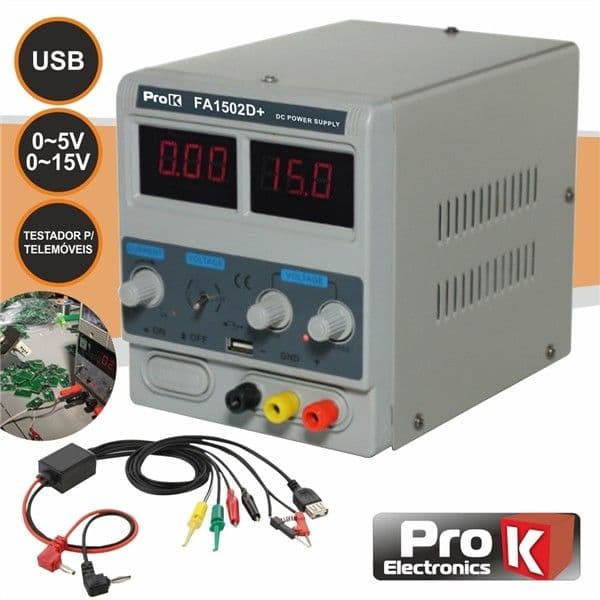 ProK Electronics Fonte de Alimentação Digital 0-15V / 0-2A