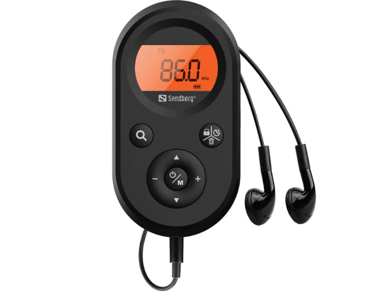 Sandberg Rádio Portátil Pocket Radio FM/AM Recarregável USB com Auscultadores, Preto