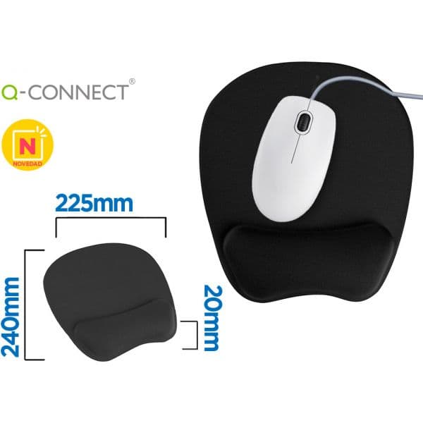 Q-connect Tapete para Rato com Apoio de Pulsos Ergonomica de Gel Preto
