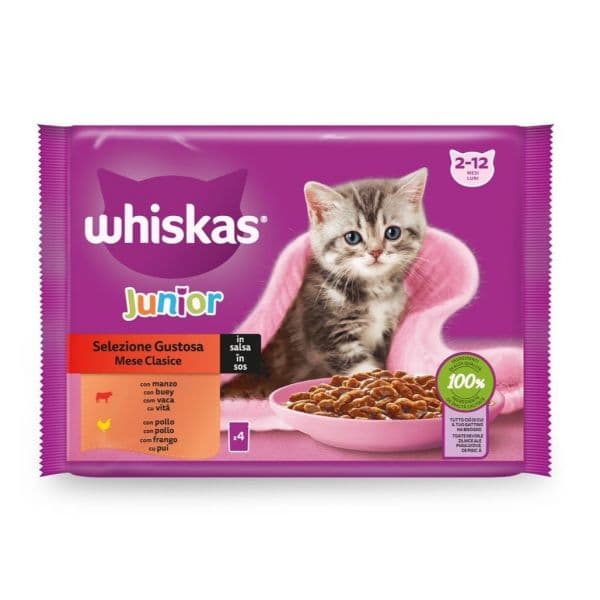 Ração Húmida WHISKAS Gato Júnior Carne 4x85g