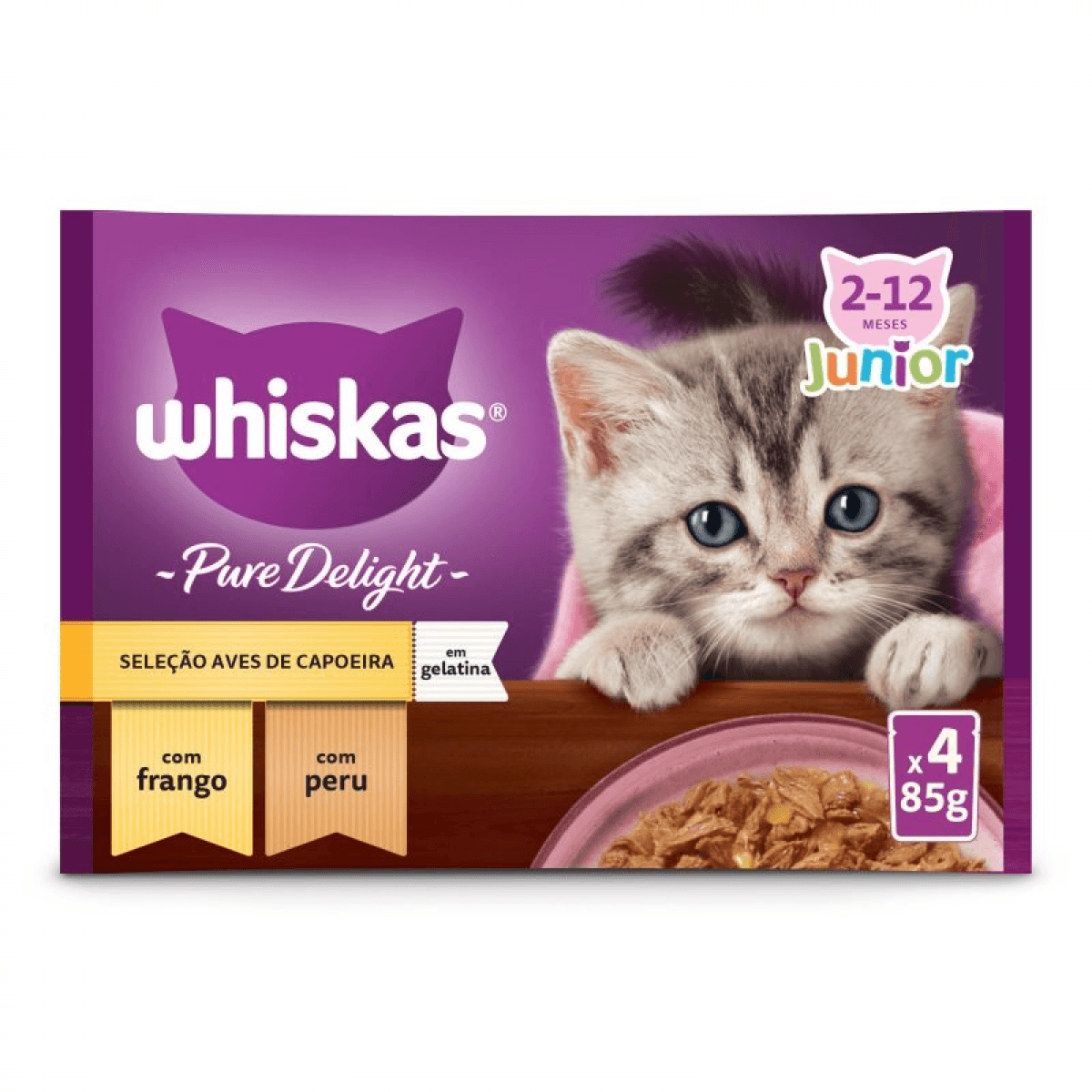 Ração Húmida WHISKAS Comida Húmida Gato Pure Delight Júnior 4x85g