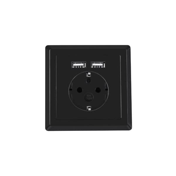Lanberg Tomada Interior de Parede C/ 2 usb (preto) - AC-WS01-USB2-FB
