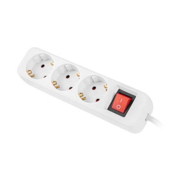 Lanberg Régua de Energia PS1-03F-0150-W 3 Tomadas SCHUKO Proteção Cabo 1.5m Branca