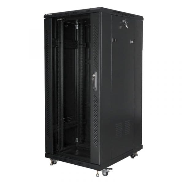 Rack Lanberg FF01-6827-12BL 27U 1200 kg Preto com Ventilação e Display LCD Rack Lanberg FF01-6827-12BL 27U 1200 kg Preto com Ventilação e Display LCD