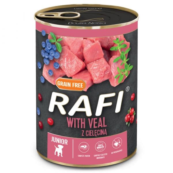 Ração Húmida Rafi Júnior Vitela, Arandos e Mirtilos Patê 400g